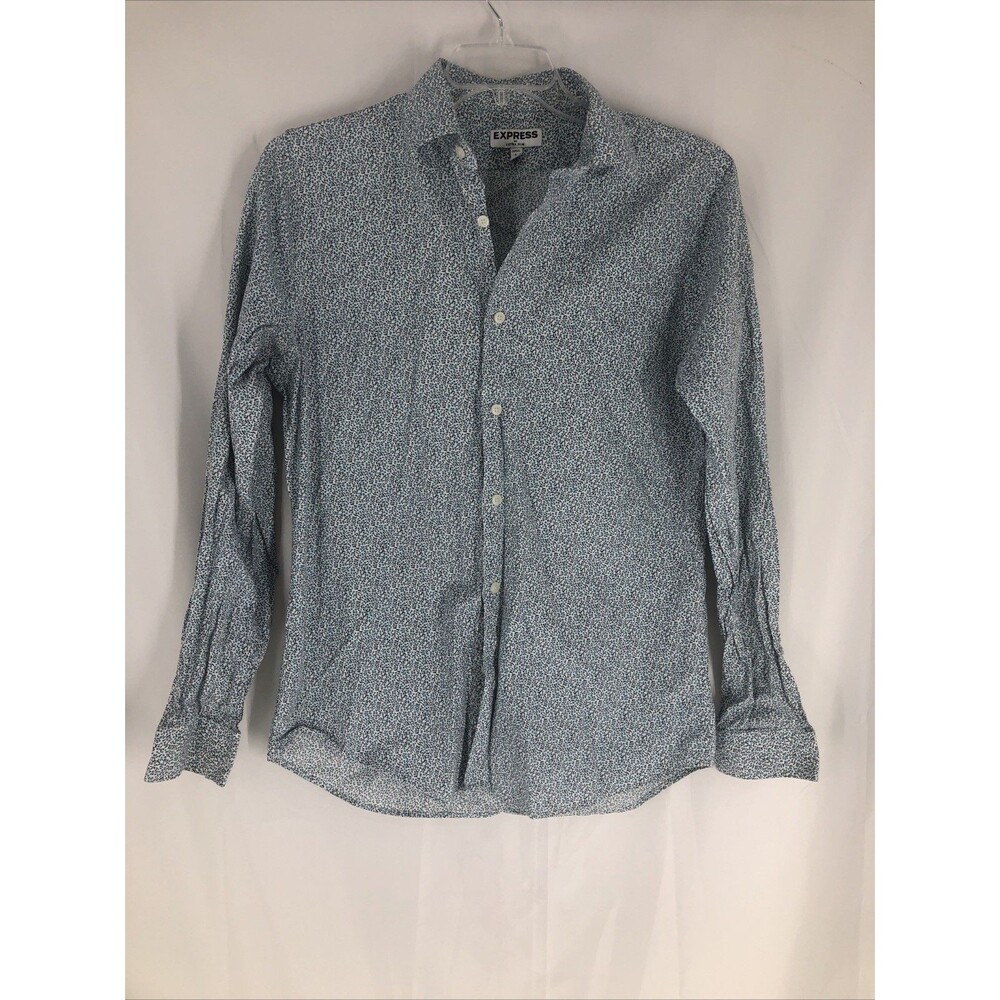 EXPRESS Men Long Sleeve Extra Slim -large 16-16.5, Blue with Tiny Floral Design